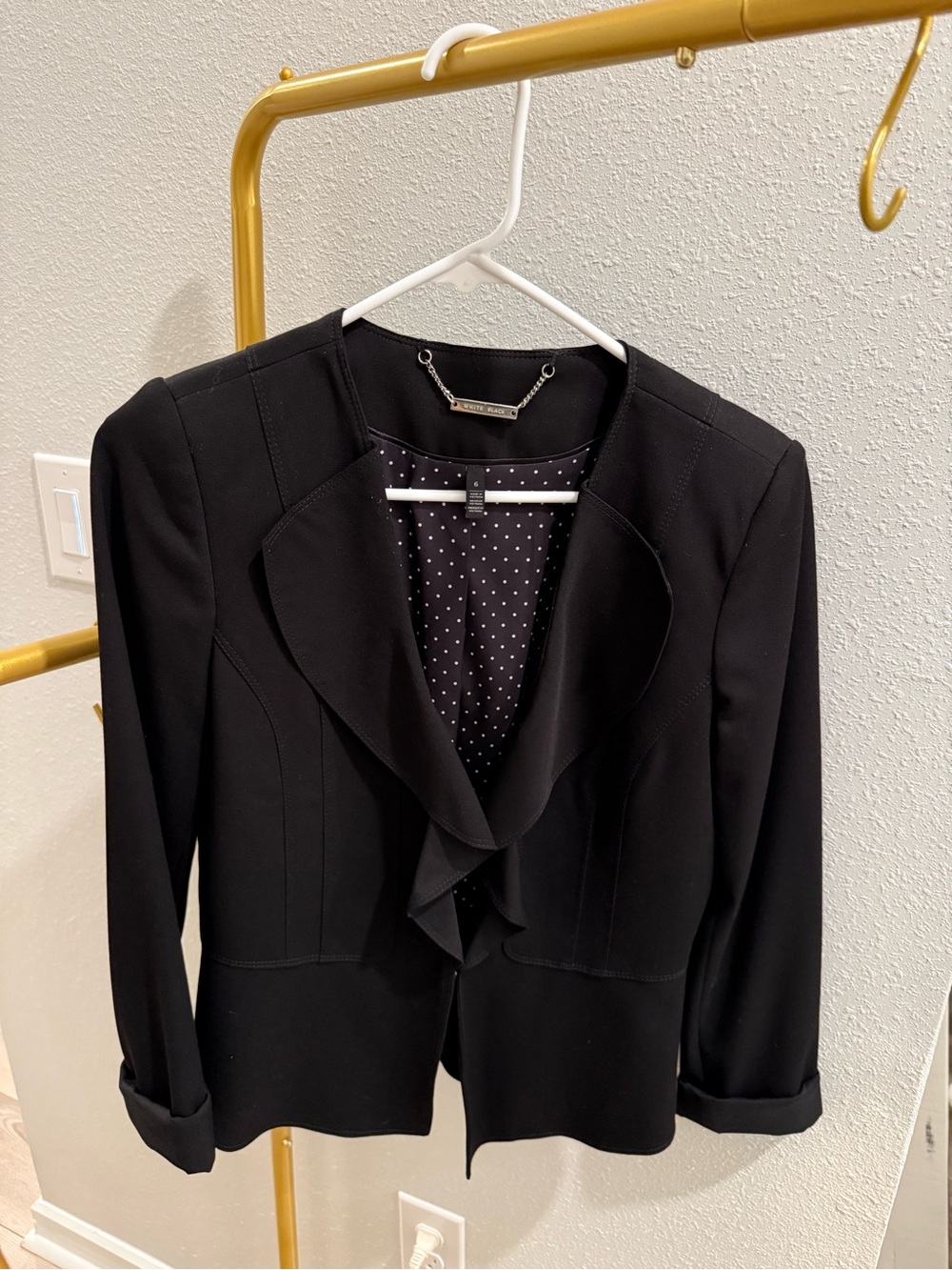 White House Black Market Black Ruffled Open-Front Blazer - Picture 2 of 7